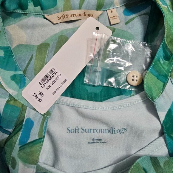 Soft Surroundings Tropical Print Button Up Blouse and Cami Set S Resort Vacation - Picture 11 of 14